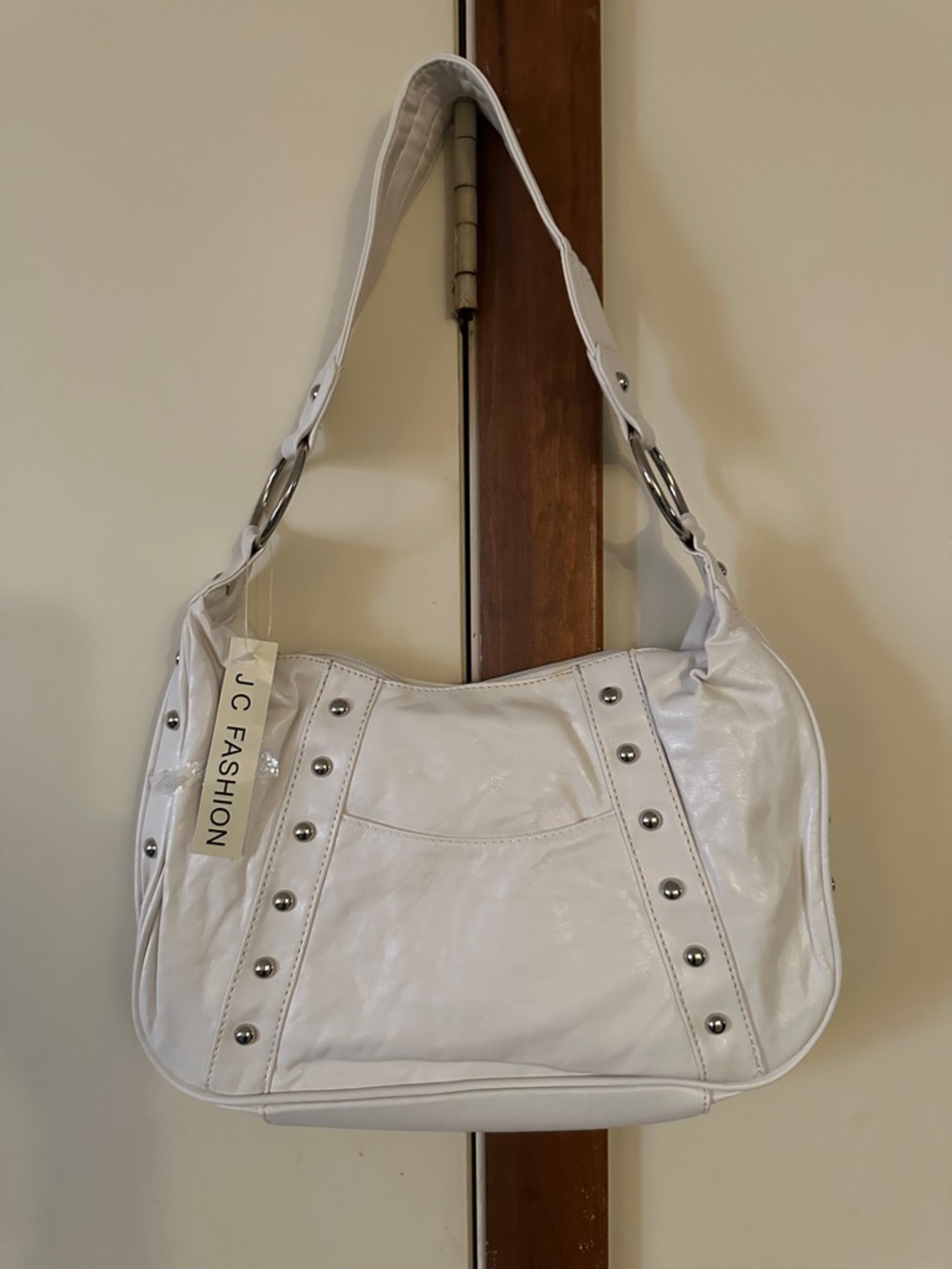 JC Fashion White Studded Shoulder Vegan leather Bag